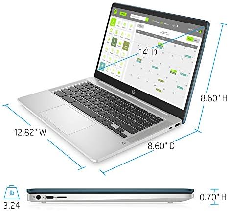 14-инчов HD-HP лаптоп Chromebook, процесор Intel Celeron N4000, 4 GB оперативна памет, 32 GB eMMC, цвят Хром (14a-na0070nr,