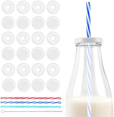 Комплекти от Капачки за млякото и млечните продукти Бутилки DOSTATNI 48 mm, 12 Бр., Млечни Капак С Отвор за Сламки, 12 Бр., Сменяеми