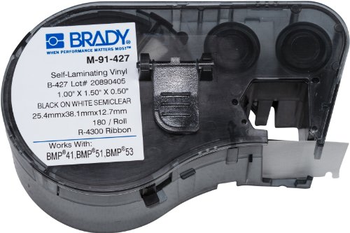 Самоламинирующаяся vinyl лента за етикети Брейди (M-91-427) - черно-бяла, полупрозрачна лента - Съвместима с принтери за етикети BMP41, BMP51,