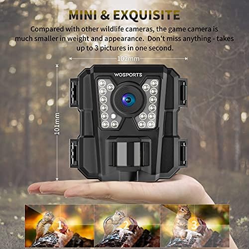 WOSPORTS Mini Trail Camera 16MP 1080P Водоустойчив Детска Ловна Камера с Нощно Виждане за Наблюдение на Дивата природа, Лов