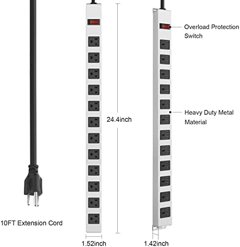 Захранващ кабел JUNNUJ Metal 12 Контакти, Бял, Инсталиране за тежки условия на експлоатация, филтър Мрежа 800J, Стенни Контакт