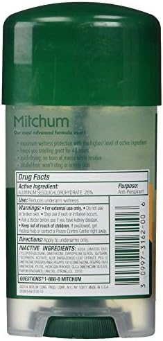 Мъжки Дезодорант-Антиперспиранти Mitchum, Тройна Гел за защита от миризмата, Защита на 48 часа, Тествана дерматолог, Спортен, зелен, 2,25 oz (опаковка от 2 броя)