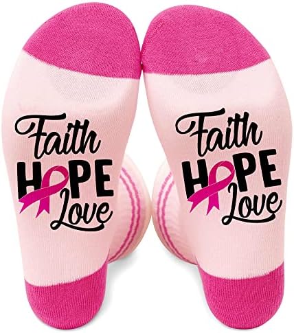 Чорапи Вяра, надежда, любов, Чорапи от рак, аксесоари за информиране за рака на гърдата, подаръци от рак на гърдата за жени. (006)