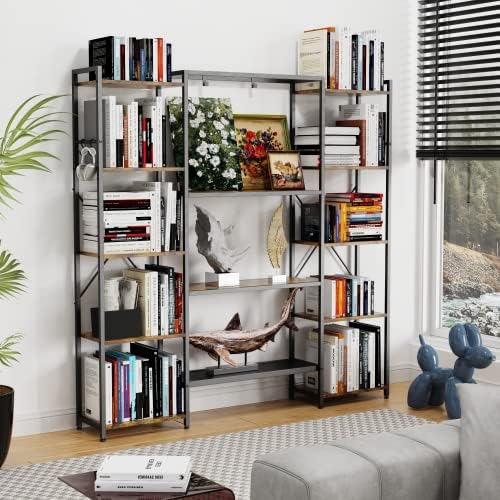 Трехъярусная bookshelf Iaocpio ширина 5 нива с 6 куки, 13 Отворени книжни рафтове за спалня, дневна, кухня, кабинет и домашния офис.