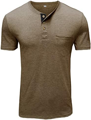 Мъжко пролетно-лятна тениска с кръгло деколте и копчета, однотонная блуза с къси ръкави и джобове, мъжки топ, облегающая тениска