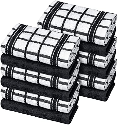 Комплект кухненски кърпи и салфетки Oakias Black Dobby Weave, 16 x 26 см и 12 х 12 см, Комплект от 24 опаковки, Обемни Кухненски Кърпи за подсушаване на съдове