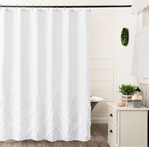 Бяла Завеса за душ Felisa с зигзагообразными ивици и накъдрена повърхност, Обзаведен Тъканно Завеса за баня в фермер стил, Машинно пране, 72 x 72