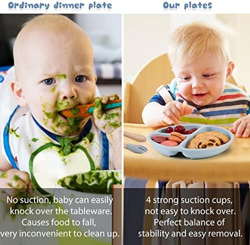 3 Опаковки на силиконови нещастници за бебета и малки деца, от хранително-вкусовата силикон с вендузата и капаци - Не съдържа