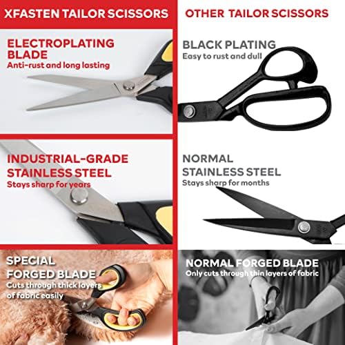 XFasten Шевни Ножици за рязане на плат на Жълти 9,5 Цолови Професионална Ножица за плат Premium Шевни | Тежки Ножици за тъкани, Остри Ножици