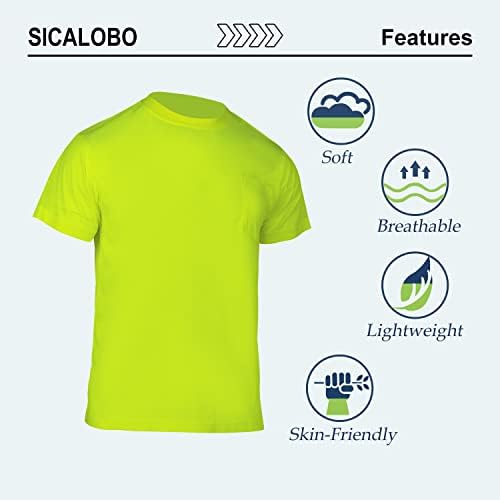 Sicalobo 2 бр., Мъжки Светлоотразителни Тениски с висока Видимост, Работни Тениски с Къс Ръкав, Защитна Тениска Hi Vis, с Джоб