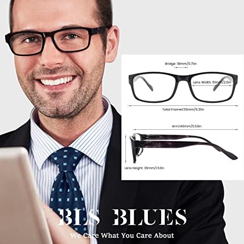 BLS СИНИТЕ Очила за четене за Жени/Мъже, Блокиране на Синя Светлина, Модни Очила за четене, Срещу умората на очите/Мигрена, 6 опаковки