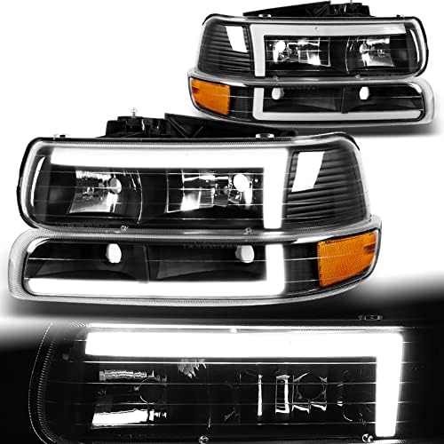 MyBrand Q1-TECH, Черен Корпус, Чифт led фаровете, DRL, Подмяна на бамперных лампи за Съвместимост с 99-02 Chevrolet Chevy Silverado/00-06 Chevy Suburban Tahoe (Хромиран корпус / Дымчатая леща)